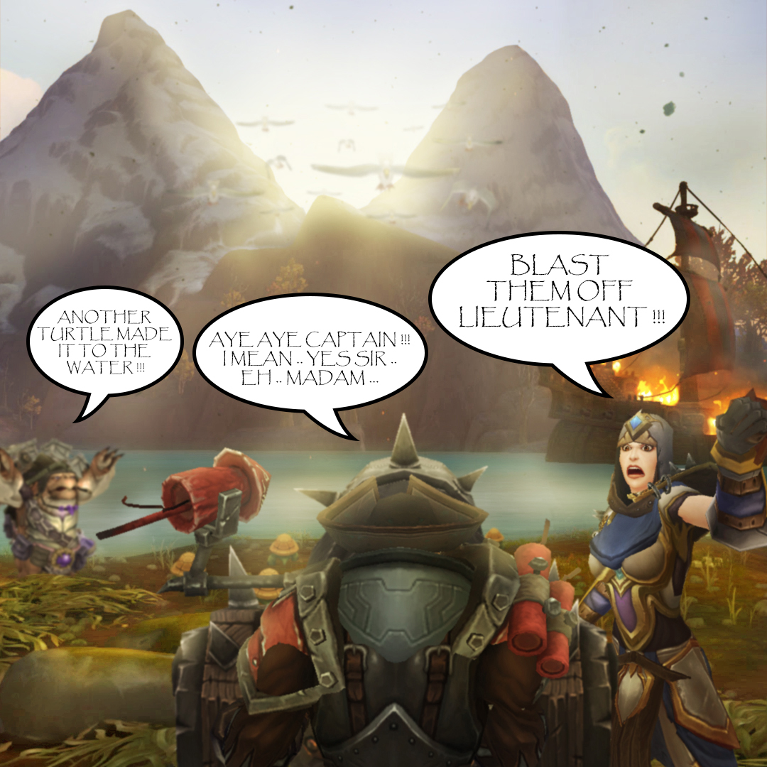 Dnešní příspěvek je opět spíše pro pravidelné hráče World of Warcraft, kteří znají daily questy pro reputaci s Tortollan Seekers. Stále se opakující hláška, doplněná o strastiplné sestřelování krabů a racků, se jednoduše vryje do paměti.