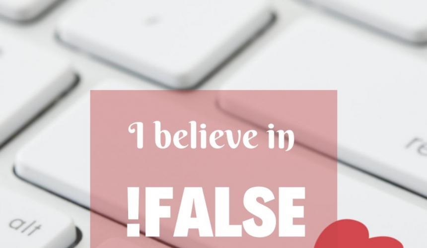When programmer falls in love it's funny, because !false = true - I believe in !false love | Graphic design | Filip Hurdálek | Tvůrčí spisovatel | Gra